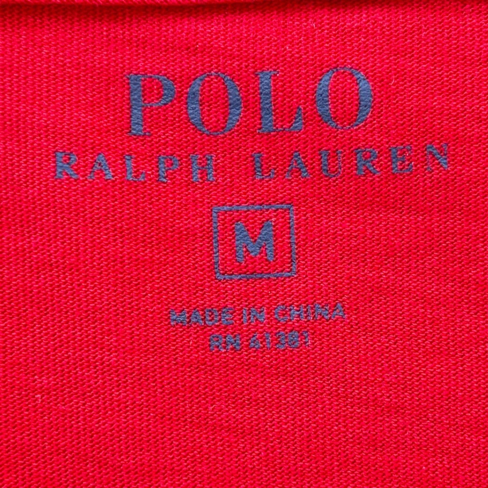 Polo Ralph Lauren Men’s Long Sleeved Tee Shirt Red with Navy Size Medium‎